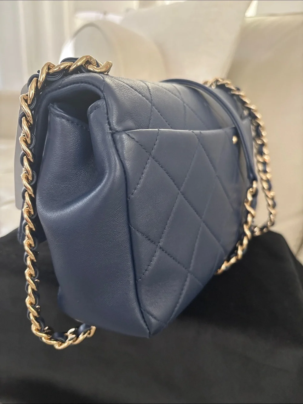 CHANEL Navy Quilted Shoulder Bag with Gold Hardware